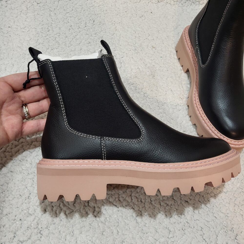 Dolce Vita Black Leather Heeled Chelsea Boots with Pink Platform